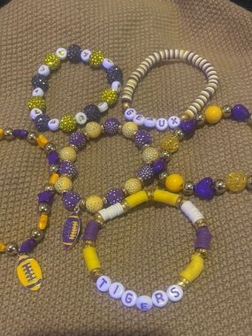 LSU Purple & Yellow  Beaded Stretch Bracelet Set - Team Spirit